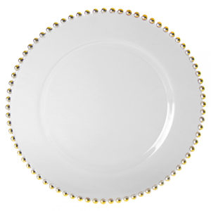 02 Glass Gold Beaded Charger Plate (13'')